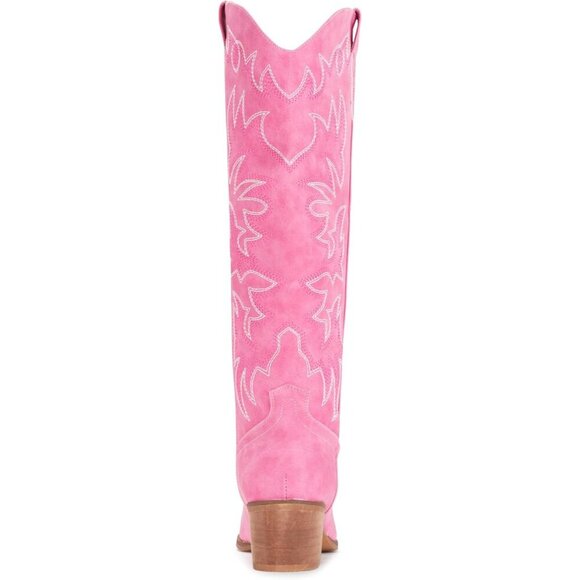 Women Faux Leather Pink Side Zipper Chunky Heel Knee High Western Cowgirl Boots - Picture 4 of 8
